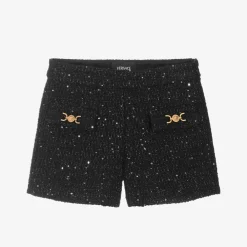 Versace Shorts*Girls Black Sequinned Tweed Shorts