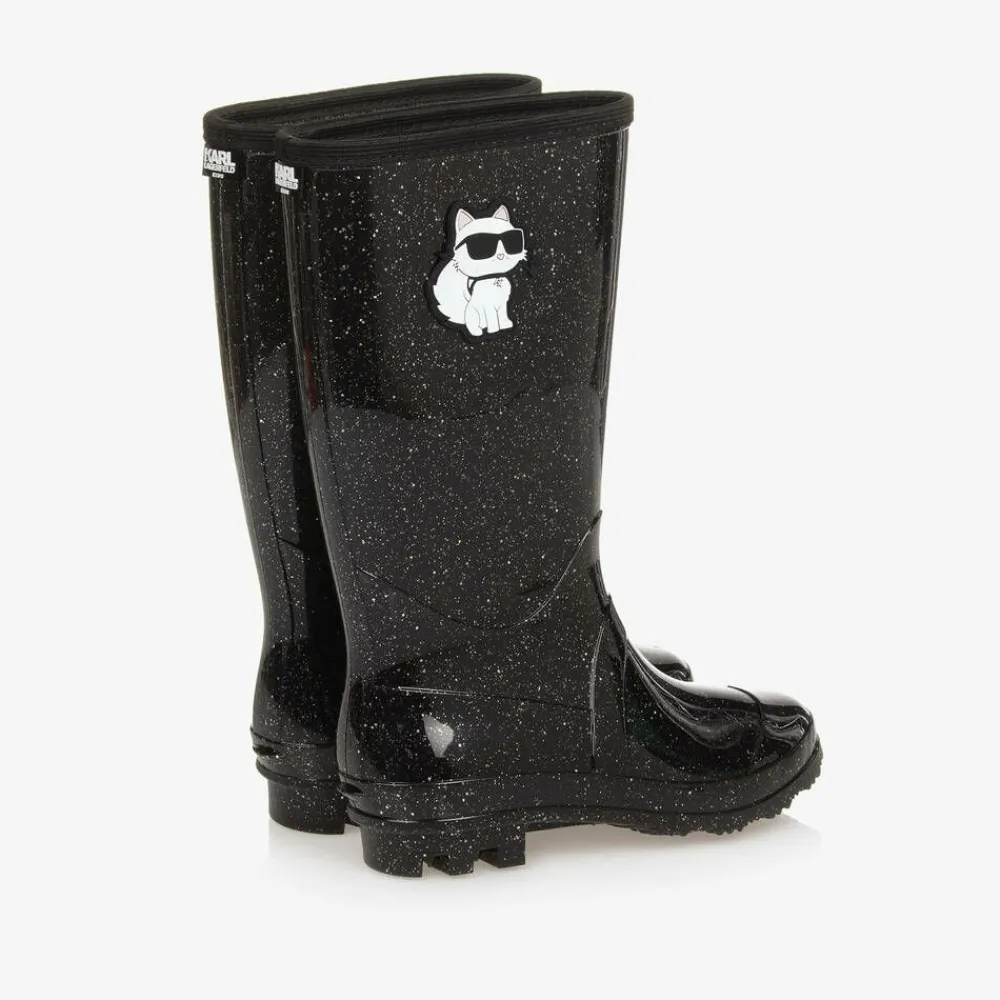 KARL LAGERFELD KIDS Rain Boots|Rain Boots*Girls Black Sparkly Rain Boots