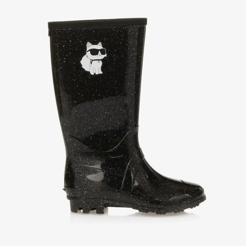 KARL LAGERFELD KIDS Rain Boots|Rain Boots*Girls Black Sparkly Rain Boots