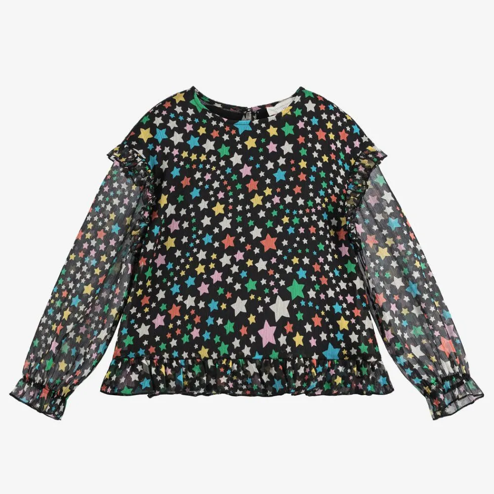 Stella McCartney Kids Tops*Girls Black Star Print Chiffon Blouse