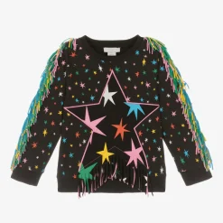 Stella McCartney Kids Tops*Girls Black Star Print Fringed Sweatshirt