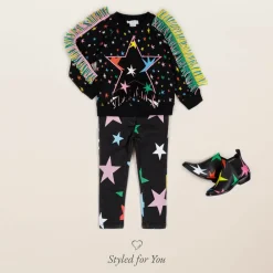 Stella McCartney Kids Tops*Girls Black Star Print Fringed Sweatshirt