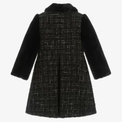 Patachou Coats & Jackets*Girls Black Tweed & Faux Fur Coat