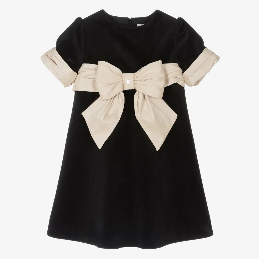 Patachou Dresses*Girls Black Velvet Bow Dress