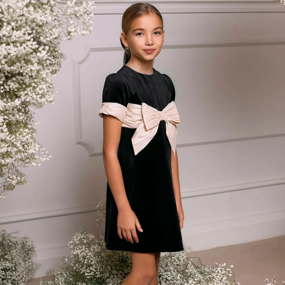 Patachou Dresses*Girls Black Velvet Bow Dress