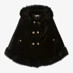 Patachou Coats & Jackets*Girls Black Velvet Hooded Cape