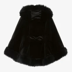 Patachou Coats & Jackets*Girls Black Velvet Hooded Cape