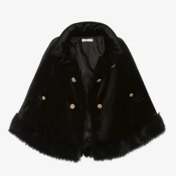Patachou Coats & Jackets*Girls Black Velvet Hooded Cape