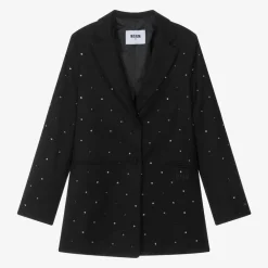 MSGM Coats & Jackets*Girls Black Viscose Rhinestone Blazer