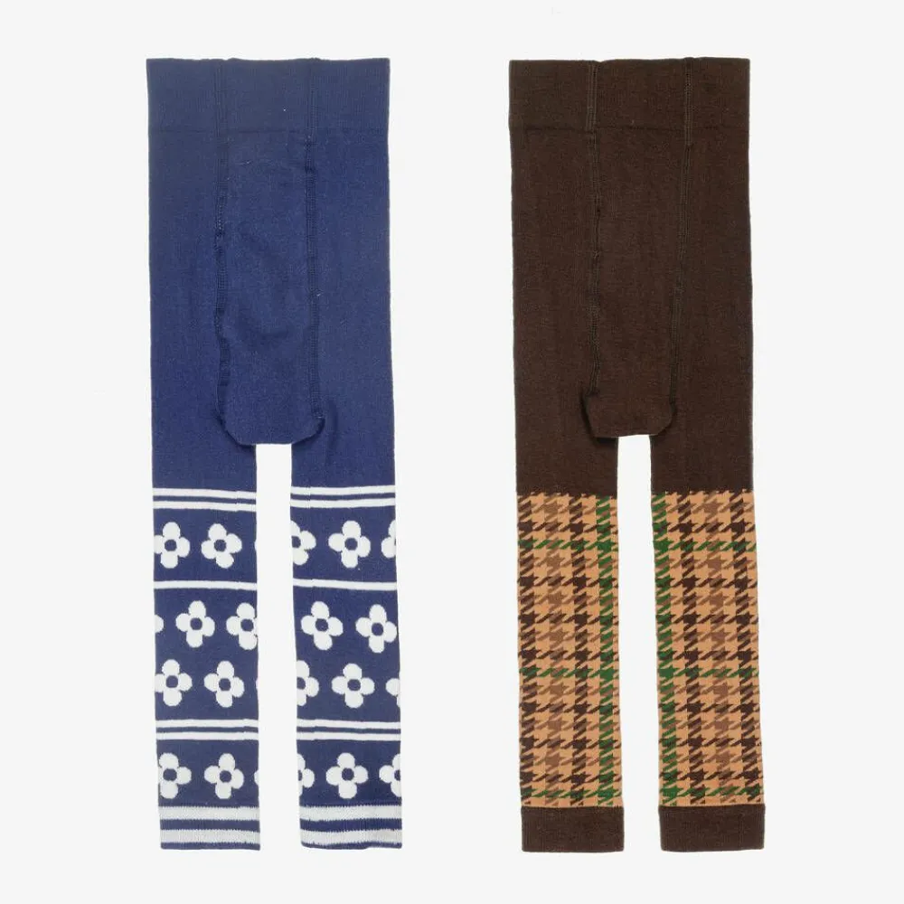 Mini Rodini Leggings*Girls Blue & Brown Cotton Leggings (2 Pack)