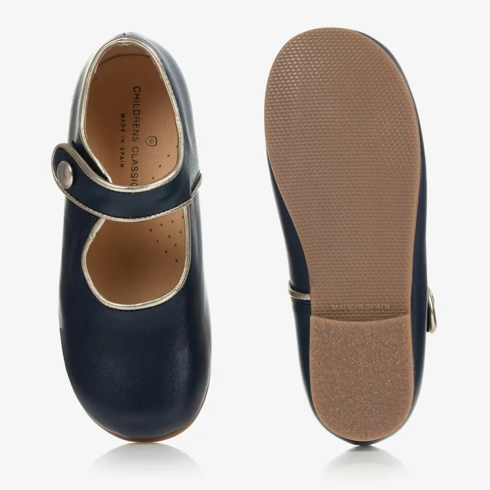 Childrens Classics Bar Shoes*Girls Blue & Gold Shoes