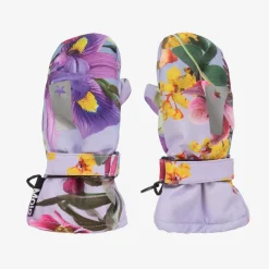 Molo Snowwear*Girls Blue & Lilac Floral Thermal Mittens GradientBloom