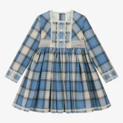 Abuela Tata Dresses*Girls Blue Check Cotton Dress