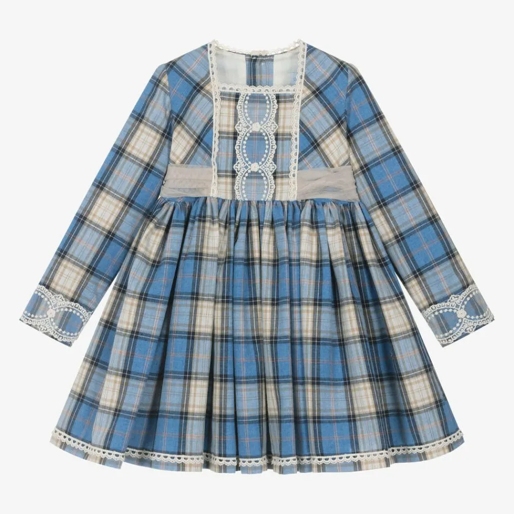 Abuela Tata Dresses*Girls Blue Check Cotton Dress