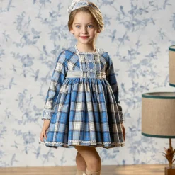 Abuela Tata Dresses*Girls Blue Check Cotton Dress