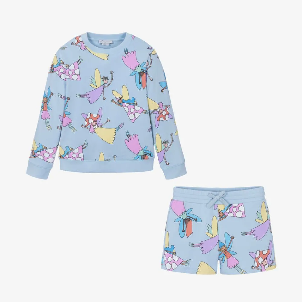Stella McCartney Kids Outfit Sets*Girls Blue Cotton Fairies Shorts Set