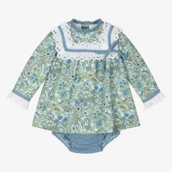 Foque Dresses*Girls Blue Cotton Floral Dress