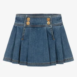 Versace Skirts*Girls Blue Denim Medusa Buttons Skirt