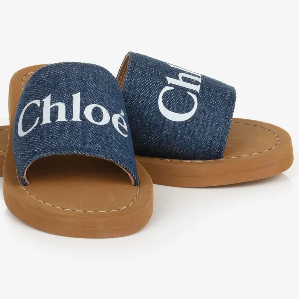 Chloé Sliders|Sliders*Girls Blue Denim Sliders
