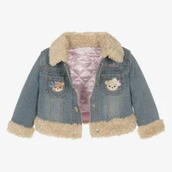 Monnalisa Coats & Jackets*Girls Blue Denim Teddy Bear Jacket