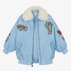 Stella McCartney Kids Coats & Jackets*Girls Blue Faux Fur Collar Jacket
