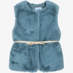 Mayoral Coats & Jackets*Girls Blue Faux Fur Gilet