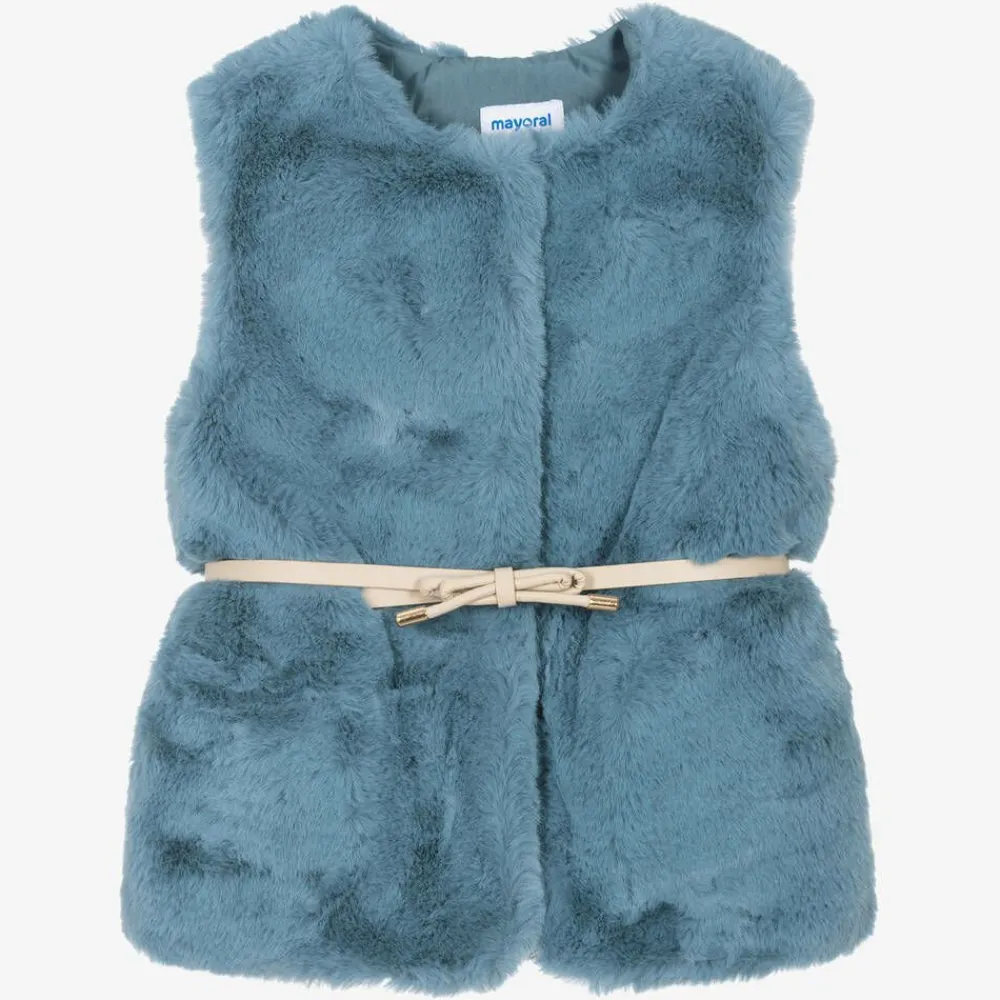 Mayoral Coats & Jackets*Girls Blue Faux Fur Gilet