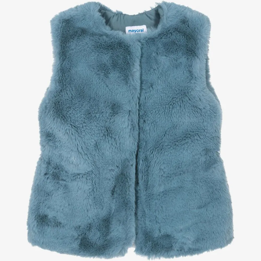 Mayoral Coats & Jackets*Girls Blue Faux Fur Gilet
