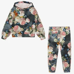 Monnalisa Tracksuits*Girls Blue Floral Cotton Tracksuit