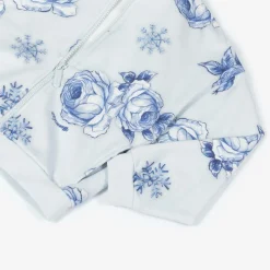 Monnalisa Tops*Girls Blue Floral Cotton Zip-Up Hoodie