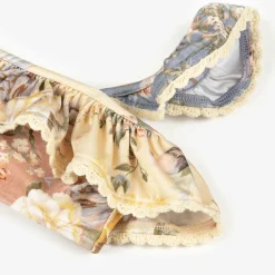 Zimmermann Swimwear*Girls Blue Floral Ruffle Bikini Spliced