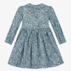 Rachel Riley Dresses*Girls Blue Floral Smocked Cotton Dress
