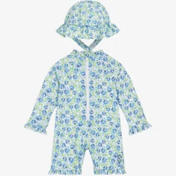Beatrice amp; George Swimwear*Girls Blue Floral Sun Suit Set (UPF50+)