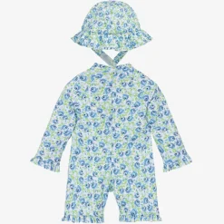Beatrice amp; George Swimwear*Girls Blue Floral Sun Suit Set (UPF50+)