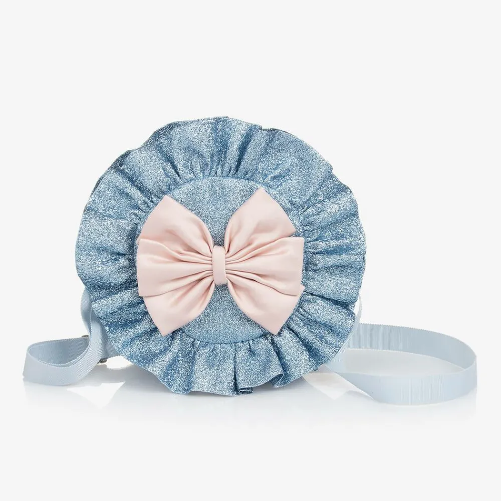 Hucklebones London Bags*Girls Blue Glitter & Pink Bow Bag (12cm)