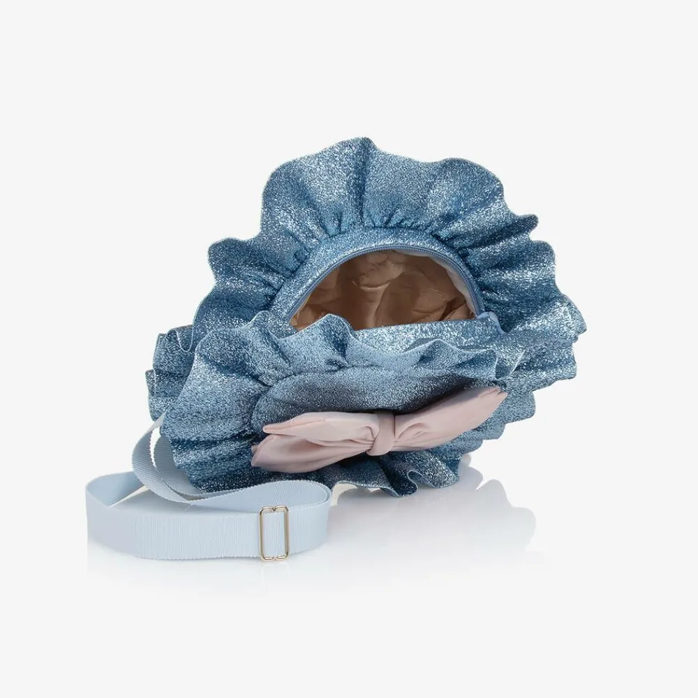 Hucklebones London Bags*Girls Blue Glitter & Pink Bow Bag (12cm)