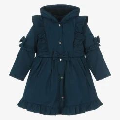 Caramelo Kids Coats & Jackets*Girls Blue Hooded Bow Coat