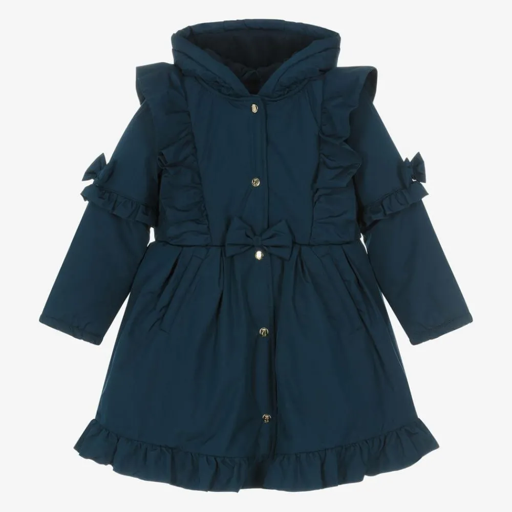 Caramelo Kids Coats & Jackets*Girls Blue Hooded Bow Coat