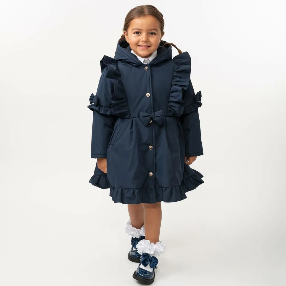 Caramelo Kids Coats & Jackets*Girls Blue Hooded Bow Coat