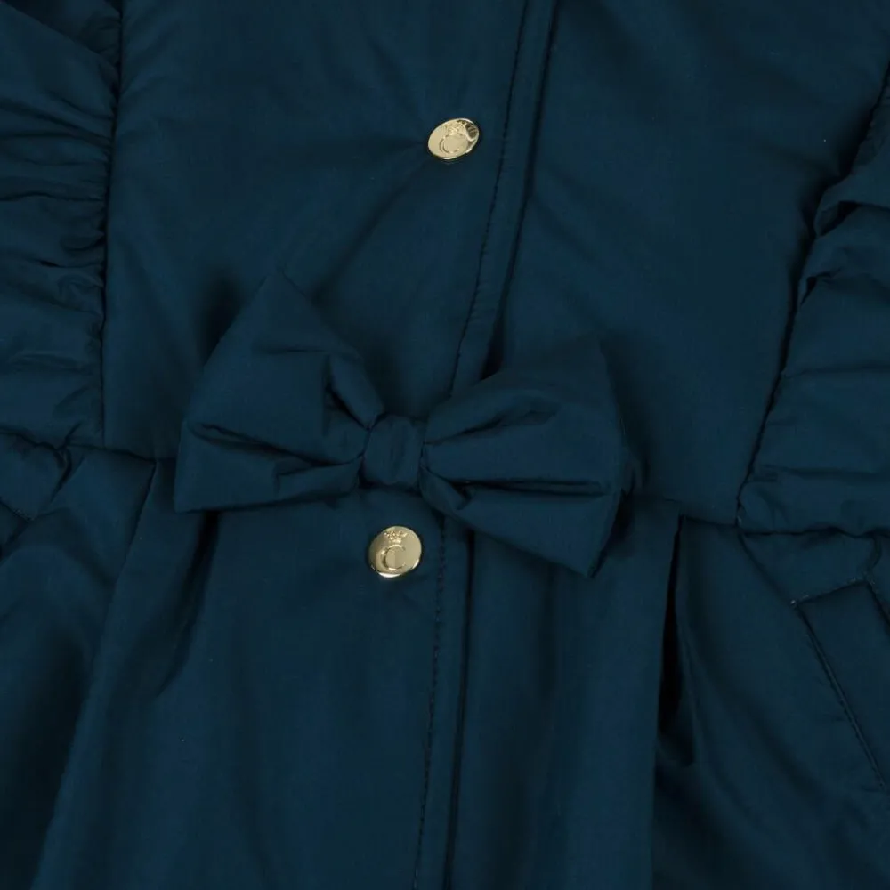 Caramelo Kids Coats & Jackets*Girls Blue Hooded Bow Coat