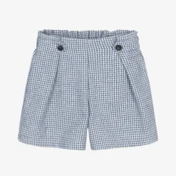 Balloon Chic Shorts*Girls Blue Houndstooth Cotton Shorts