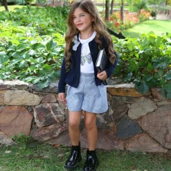 Balloon Chic Shorts*Girls Blue Houndstooth Cotton Shorts