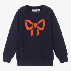 Mini Rodini Tops*Girls Blue Organic Cotton Bow Sweatshirt