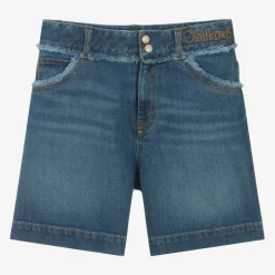 Chloé Shorts*Girls Blue Organic Denim Fringe Shorts