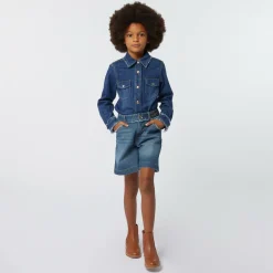 Chloé Shorts*Girls Blue Organic Denim Fringe Shorts