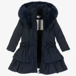 A Dee Coats & Jackets*Girls Blue Padded Ruffle Hooded Coat