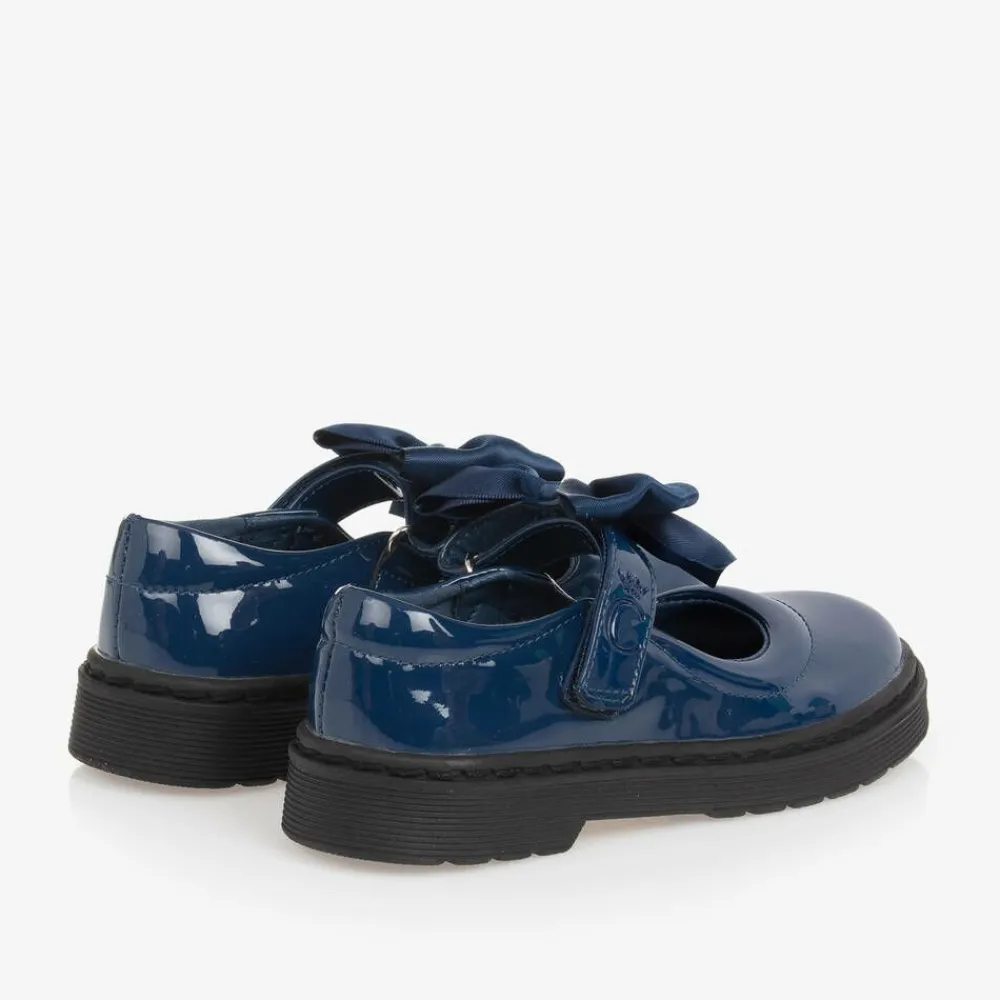 Caramelo Kids School Shoes*Girls Blue Patent Bow Shoes