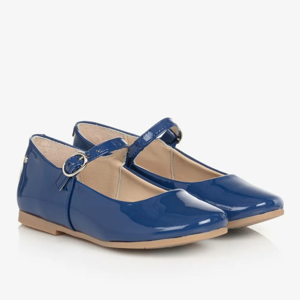 Manuela de Juan Bar Shoes*Girls Blue Patent Leather Ballerina Pumps