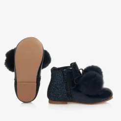 Beau KiD Boots*Girls Blue Patent Leather Pom-Pom Boots