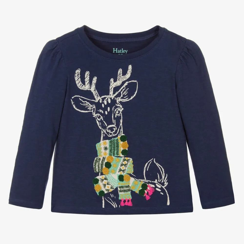 Hatley Tops*Girls Blue Reindeer Top